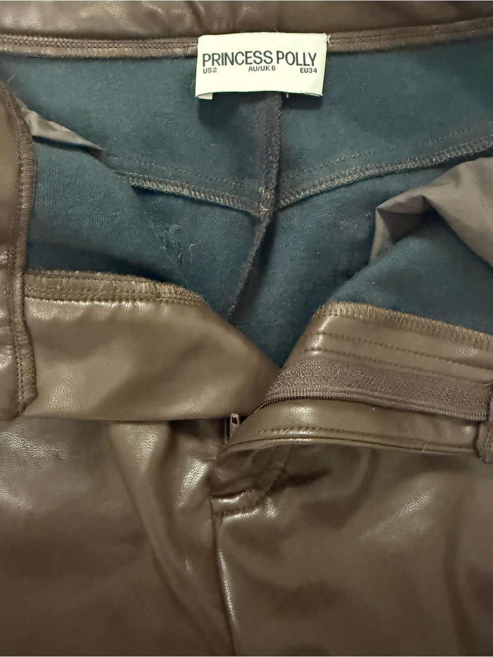Princess Polly Chocolate Brown Faux Leather Pants, Size 2 - Picture 3 of 3